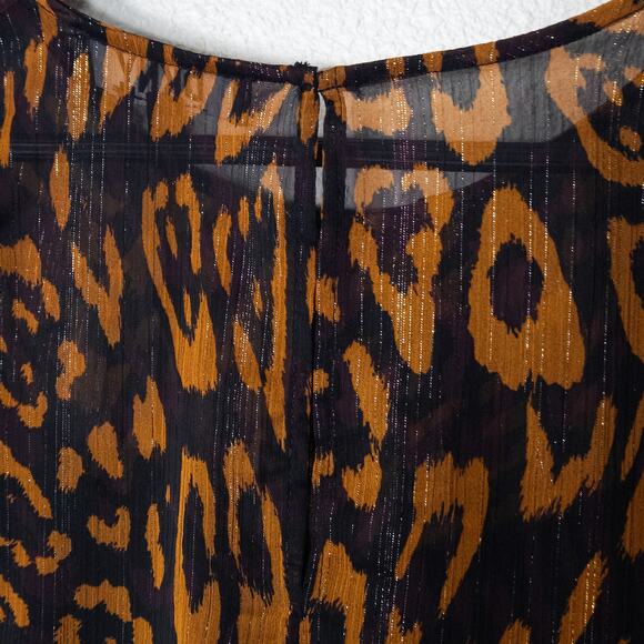 DKNY Sheer Blouse Animal Print Brown Black Size Large Mobwife Glam - Picture 9 of 13